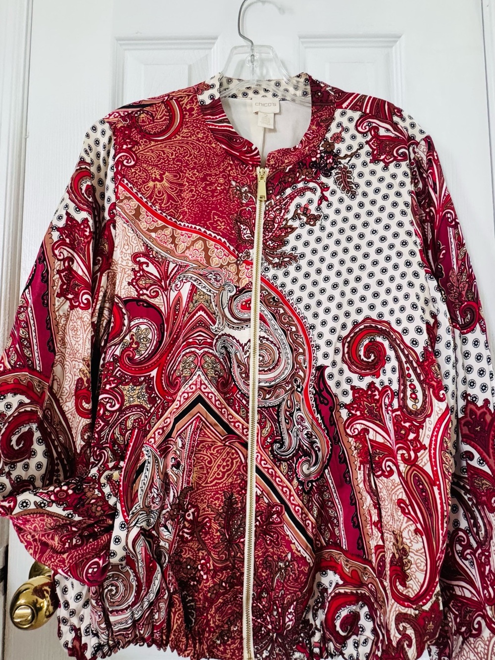 Chico's Red Paisley-Print Bomber Jacket